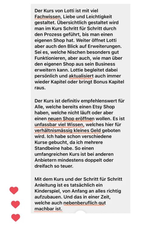 Nachricht einer Teilnehmerin an Lotti