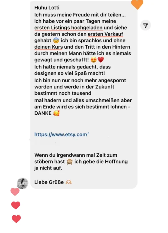 Nachricht einer Teilnehmerin an Lotti
