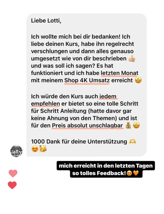 Nachricht einer Teilnehmerin an Lotti