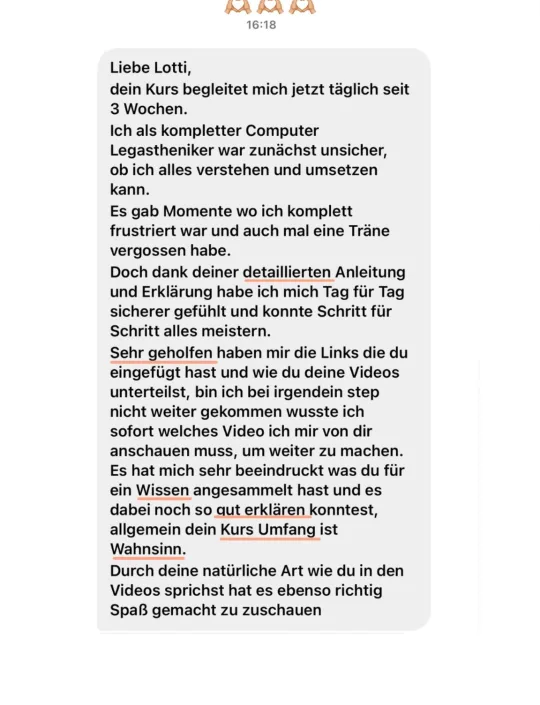 Nachricht einer Teilnehmerin an Lotti