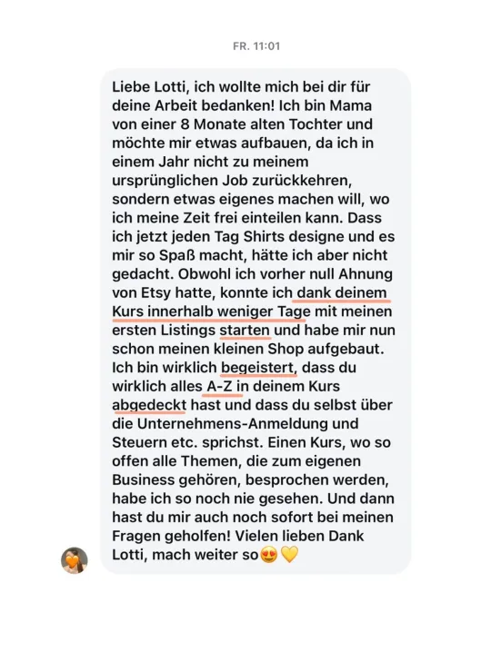 Nachricht einer Teilnehmerin an Lotti