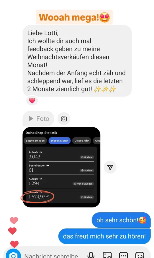 Nachricht einer Teilnehmerin an Lotti