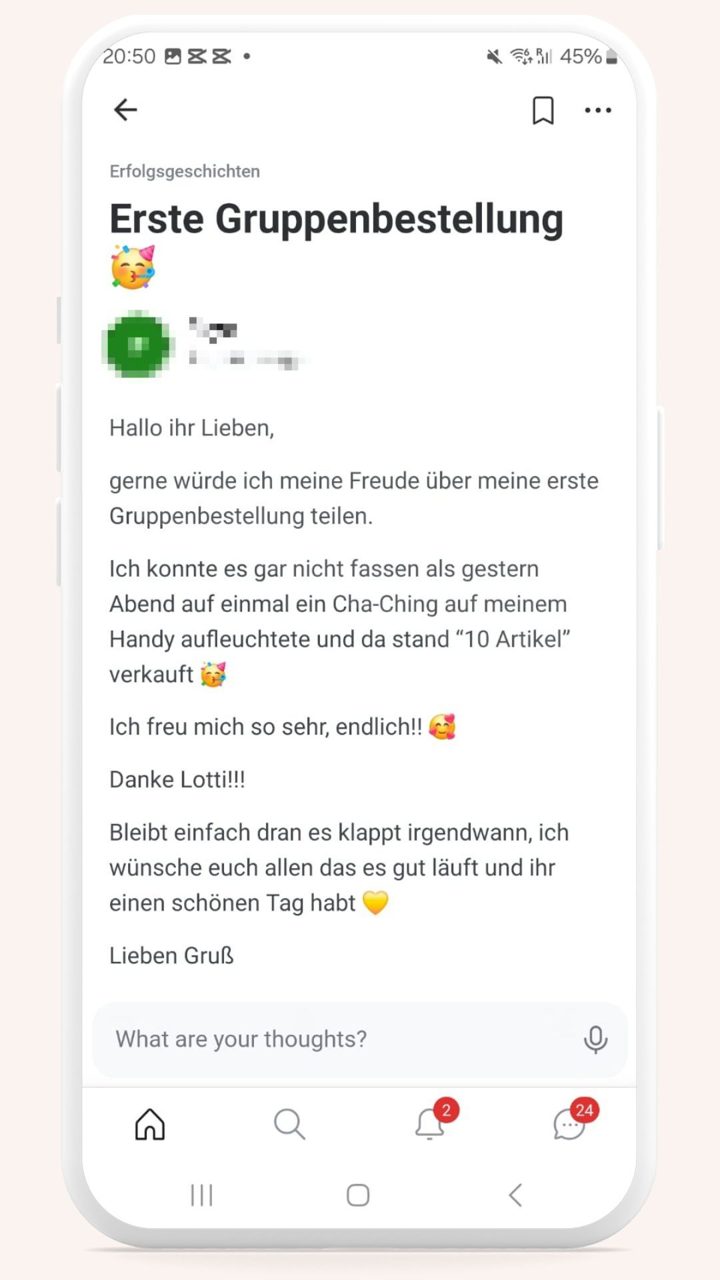 Community-Post: Erste Gruppenbestellung 🎉