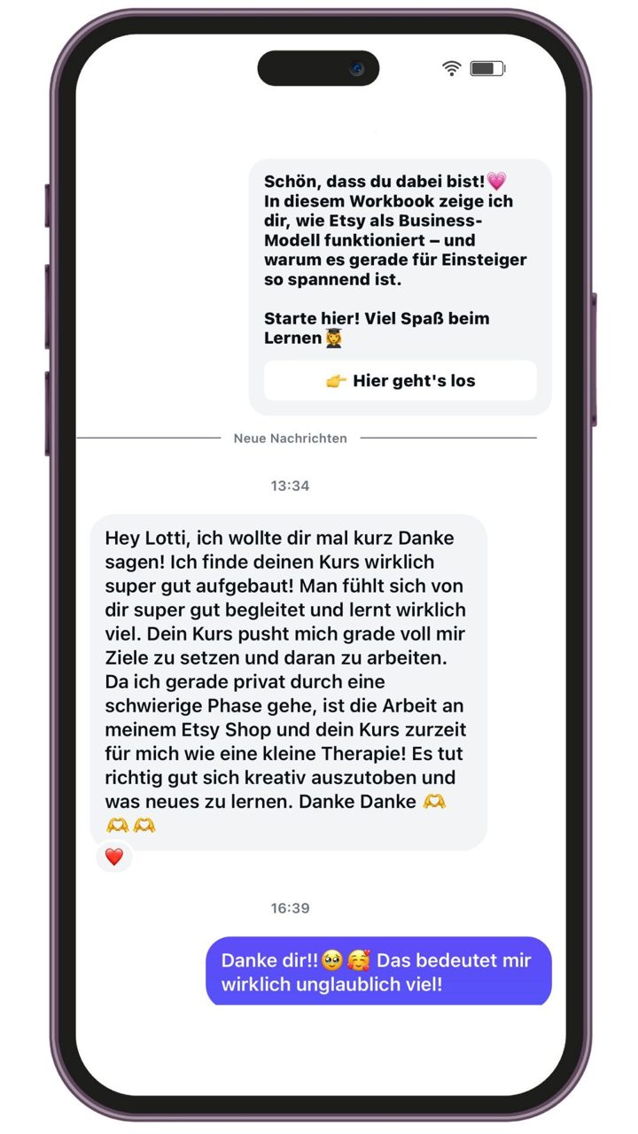 Nachricht an Lotti: „Dein Kurs ist wie eine kreative Therapie“