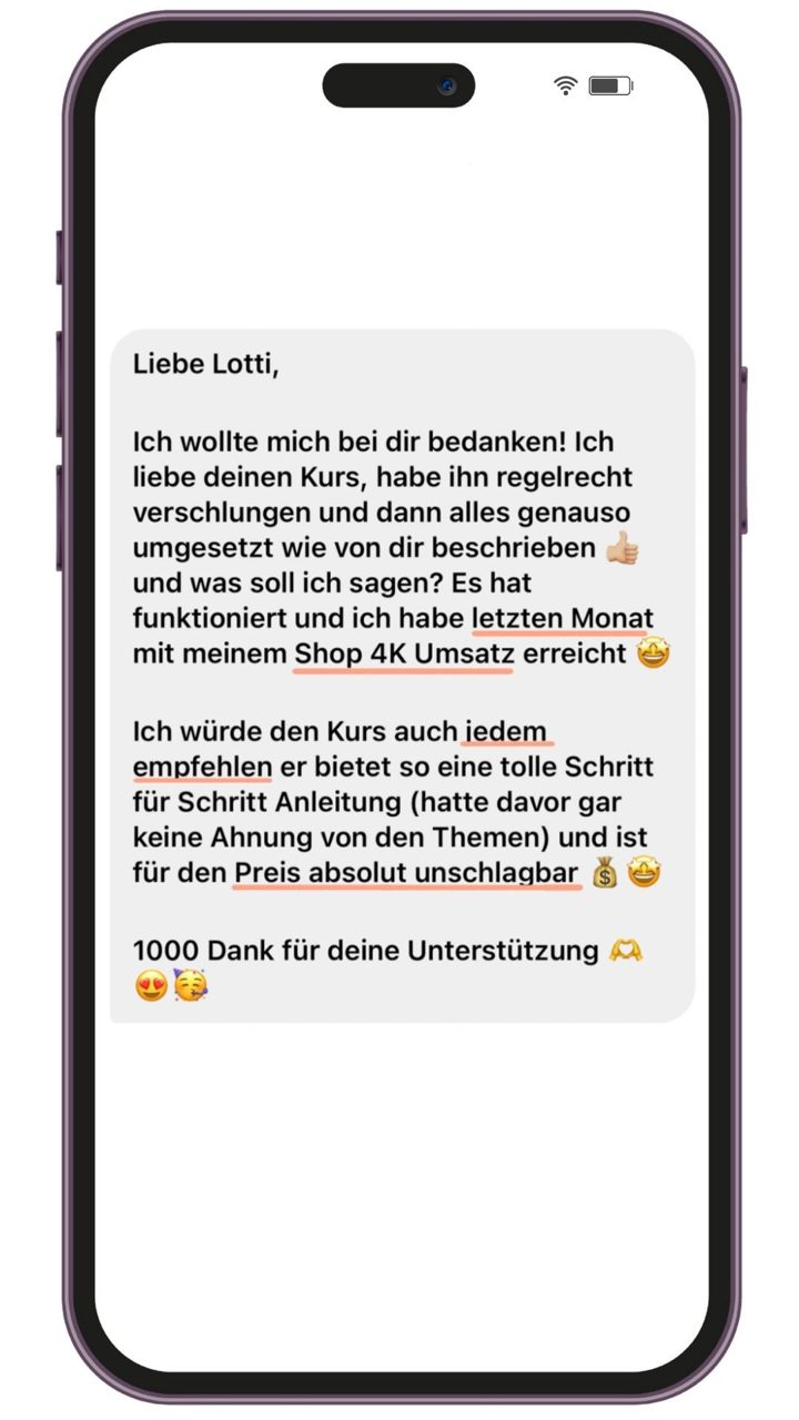 Nachricht an Lotti: 4.000 € Umsatz letzten Monat