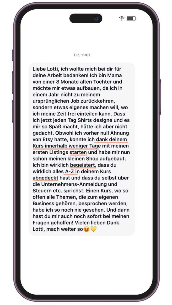 Nachricht an Lotti: „Dein Kurs deckt von A bis Z alles ab“