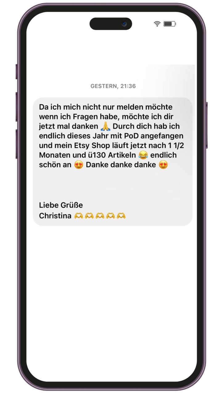 Nachricht an Lotti: „Etsy-Shop läuft endlich richtig schön an“