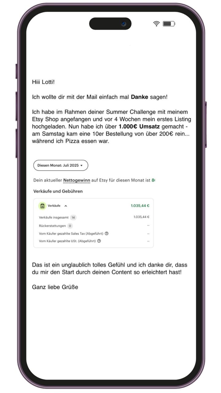 Nachricht an Lotti: 200 € verdient, während ich Pizza essen war