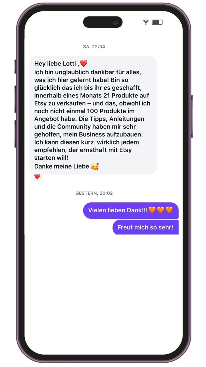 Nachricht an Lotti: Im ersten Monat 21 Produkte verkauft