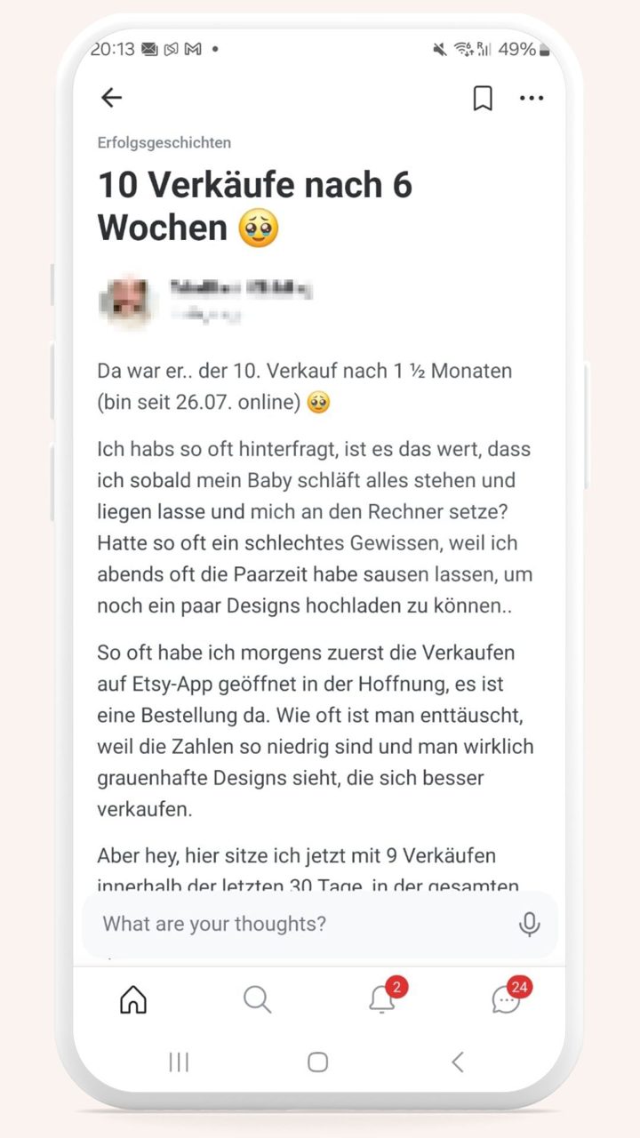 Community-Post: 10 Verkäufe nach 6 Wochen