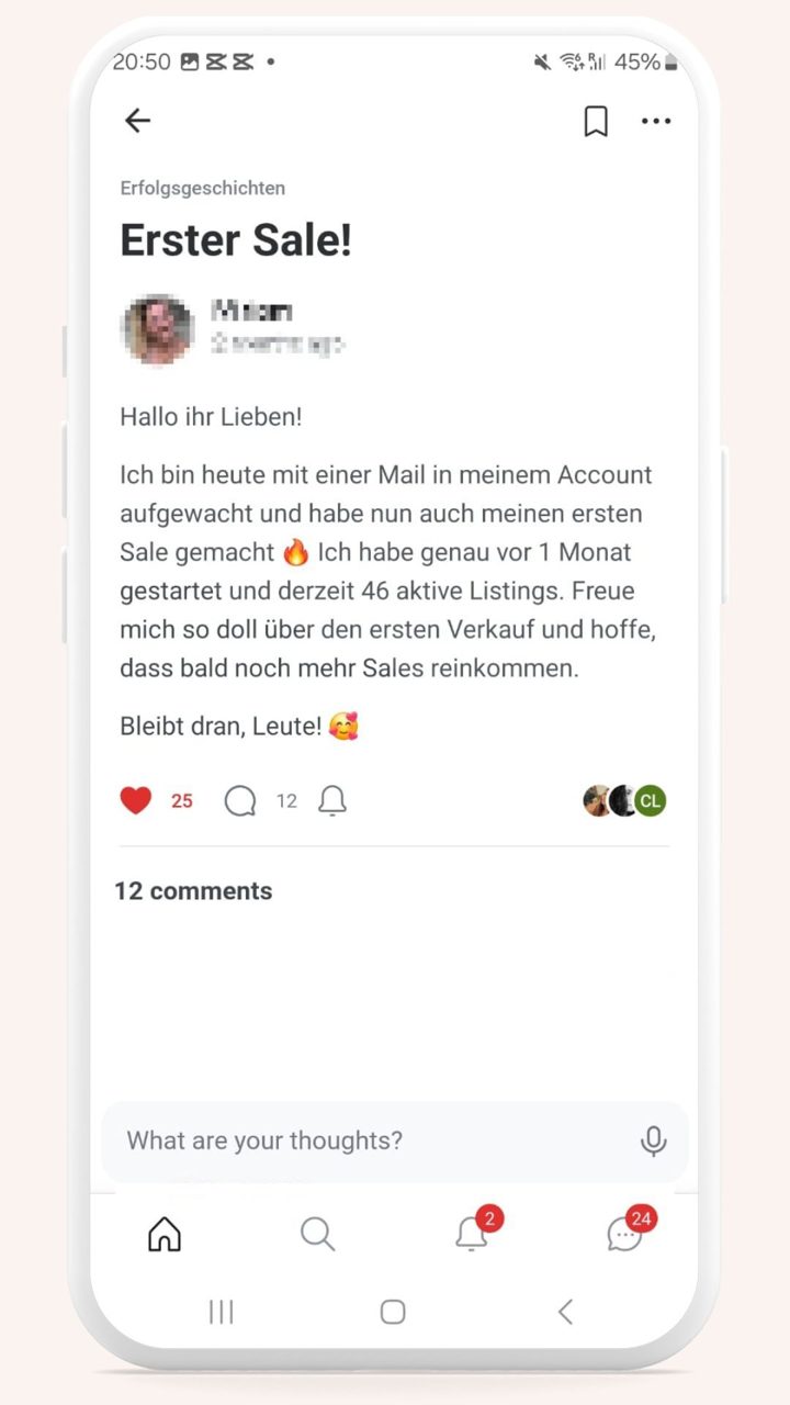 Community-Post: Erster Sale!