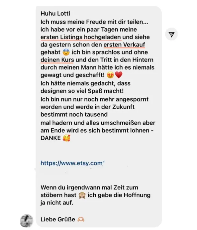 Nachricht einer Teilnehmerin an Lotti