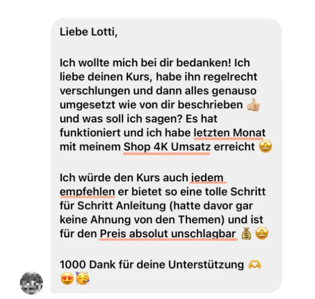 Nachricht einer Teilnehmerin an Lotti